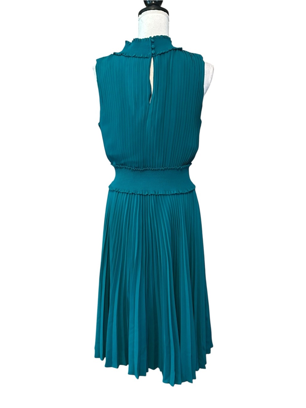 Nanette Nanette Lepore Sleeveless Smocked Neck Pleated Career Dress SZ 12 Teal - Picture 6 of 9